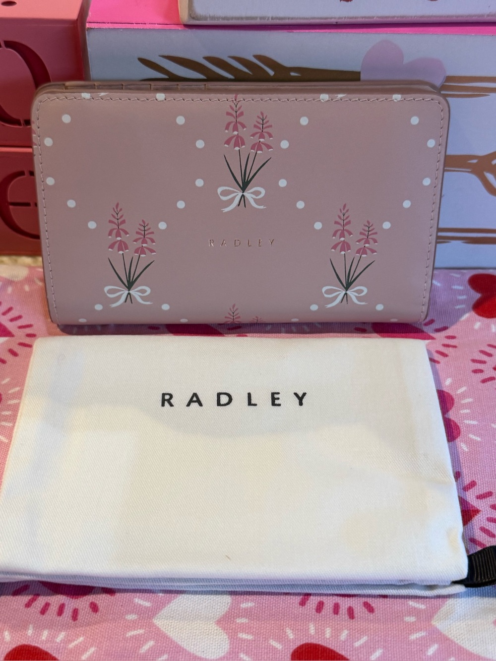 NEW RADLEY LONDON Leather Hollyhock Medium Bifold Wallet In Pastel Pink
